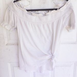 White Off the Shoulder Short Sleeve Blouse